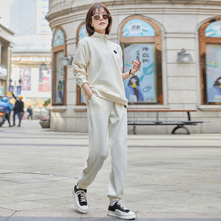 Cotton Casual Sports Two-piece Set Women's Straight Leg Pants suit Running Cycling Sports Collar Sunshade Casual suit