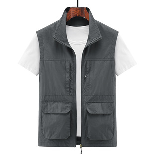 Men's casual vest waistcoat outdoor photography fishing vest men's middle-aged loose multi-pocket solid color vest