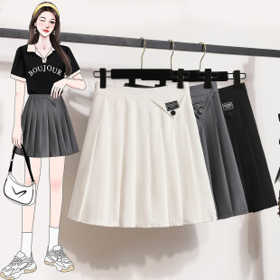 Real Shot of Large Size Thin Korean Style Suit Pleated Skirt Loose A-Line Skirt Three-Color High Waist Slimming Look Short Skirt