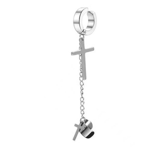 Stainless Steel Single Ear Buckle Tassel Chain Double Cross Hypoallergenic Personality Trendy Men's and Women's Ear Clips Earrings in stock Wholesale