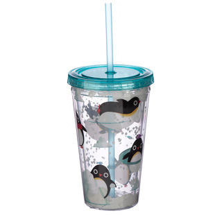 Заводская пластиковая двойная прозрачная чашка Sippy 16 унций можно положить блеск ПВХ креативная рекламная чашка для льда