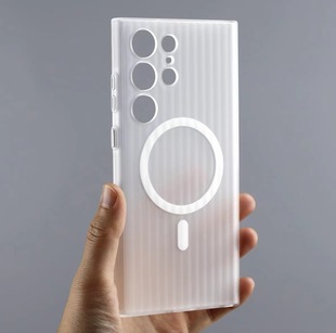 Suitable for Samsung S25Edge Transparent Corrugated Pc Mobile Phone Case S24Ultra Frosted Stripesd Magnetic Suction Case S23Plus