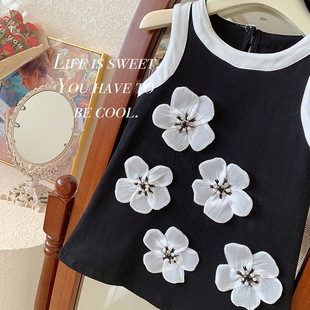 Summer Girl's Birthday Princess Dress Korean Style Fashionable Camellia Short Skirt Sleeveless Vest Dress for Little Girl