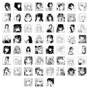 59 black and white female cartoon stickers cute two-dimensional ipad mobile phone shell desktop material decoration waterproof stickers