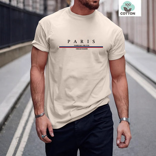 2025 хлопок европейский и американский трансграничный "PARIS" принт мужской топ AliExpress новая футболка с короткими рукавами на лето