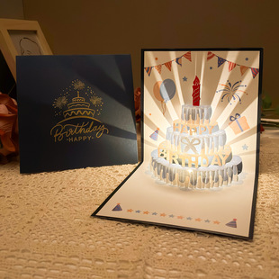 Music Light 3D Birthday Greeting Card Birthday Gift Advanced Sense Luminous Cake Color Blessing Greeting Card Cross Border