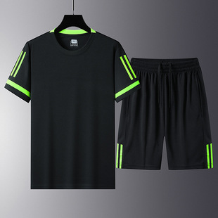 Summer New Fitness Sportswear Men's and Women's Casual Short-sleeved Shorts suit Sports Ice Silk Quick-drying Men's Two-piece Set