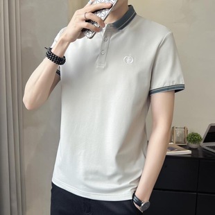 Source manufacturers ice silk short sleeve T-shirt men's summer thin lapel polo shirt high-end casual summer fashion T-shirt