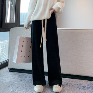 Real shot European cotton velvet drawstring sports pants women's spring autumn and winter loose casual pants lazy sweatpants draping mop wide-leg pants
