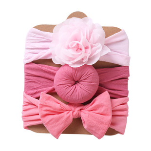 Cross-border New Baby Hair Band Three-piece Set Flower Bow Baby Headband Cute Elastic Girls' Headwear suit