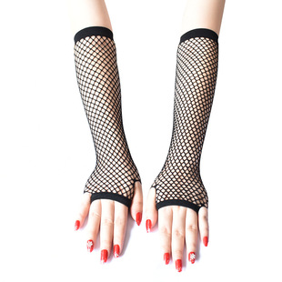 Fishing net gloves stretch net eyes long gloves stage performance costumes matching cross-dressing props sexy half-finger gloves