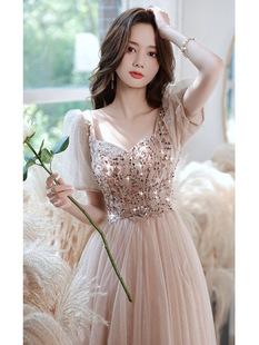Champagne Evening Dress Dress Female Banquet Temperament Vocal Art Test Host Birthday Little Man Can Wear Dress at Ordinary Time