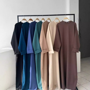 Cross-border Middle East Long Dress 2025 Autumn and Winter Foreign Trade Women's Loose Comfortable Long Sleeve Solid Color Simple Fashion dress Women
