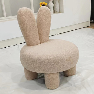 Wholesale Children's Stool Lambskin Rabbit Backrest Chair Cute Children's Seat Living Room Bedroom Cartoon Stool Shoe Changing Ottoman
