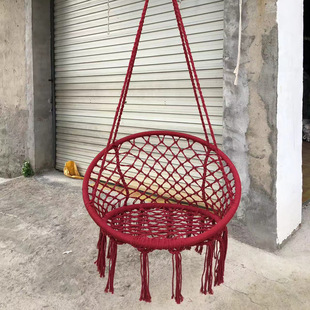 Ins Nordic Style Internet Celebrity Hanging Basket Outdoor Handmade Cotton Rope Hanging Chair Balcony Rocking Chair Indoor Homestay Tassel Swing