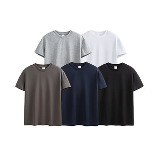 Yun En Summer Basic Japanese Heavy-weight Crewneck Short-sleeved T-shirt Men's and Women's Solid Color Loose All-match Base Shirt Half-sleeved