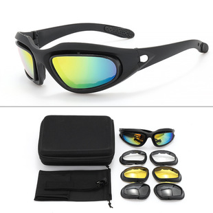Factory Direct Sales Tactical Glasses C5 Military Fan Goggles Cs Outdoor Cycling Windproof and Impact-Proof Glasses Four-Piece Set