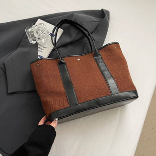 2024 New Autumn and Winter Women's Bag Retro Woolen Portable Large Bag Simple All-match Large Capacity Commuter Bag
