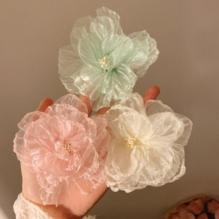 High-Grade ~ Super fairy mesh White Flower hairpin female bangs side clip hair accessories spring and summer hairpin seaside headdress
