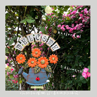 American Style Country Creative Living Room Wall Decorations Kettle WELCOME Painted Sunflower Iron Decorations Pendant