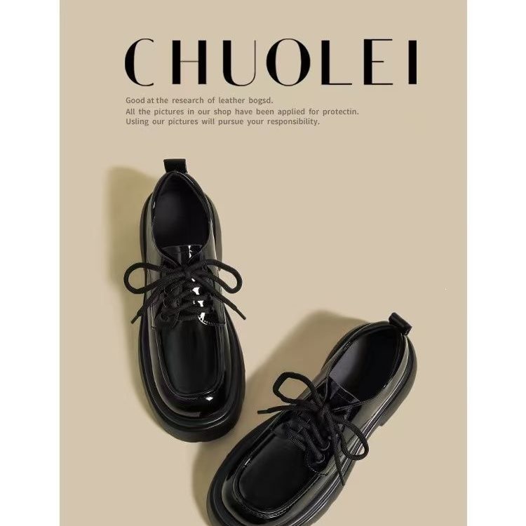 British Style Women's Leather Shoes 2026 Spring New Thick-Soled Lace-Up Soft-Soled Platform Retro Versatile Loafers