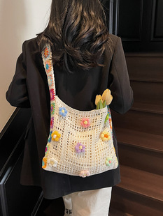 Bohemian Ethnic Style Bag Women's 2025 New Hollow Knitted Shoulder Bag Lazy Style Large Capacity Crossbody Bag