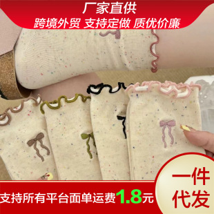 Spring and Summer Ear-rimmed Socks Sweet Cute Breathable Lace Bow Ins Simple All-match Mid-barrel Stacked Socks