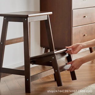 Ladder Stool 2-in -1 Household Foldable Ladder Stool Solid Wood Bench Staircase Stool Stepped Stool Climb Herringbone Ladder