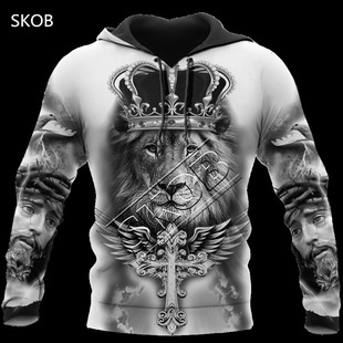 Europe and the United States cross-border sweater jungle camouflage animal 3D digital printing men's fashion trend sweater hoodie wholesale