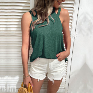 Amazon Independent Station Foreign Trade Cross-border Europe and the United States Summer Loose Top Casual Red Hollow Shoulder Strap Top