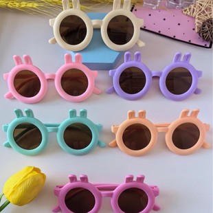 New fashion small ears rabbit children's sunglasses photo prom children's sunglasses cross-border small circle baby glasses