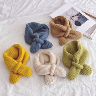 ins Style Simple Cross Children's Wool Scarf Skin-Friendly Soft Solid Color Men's and Women's Baby Knit Scarf