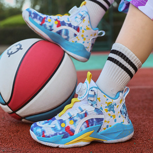 Autumn Rotating Buckle Children's Basketball Shoes Men's genuine goods Youth Mesh Professional Practical Student Sneakers Breathable Children's Shoes