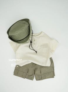 Japanese and Korean Style Children's Shorts 2025 Summer New Boys' Cotton and Linen Thin Crane Pants Five-point Pants Baby Casual Pants