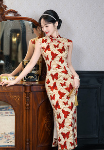 2025 весна и лето новый улучшенный cheongsam национальный стиль ежедневный стройный без рукавов ретро длинный сексуальный Сучжоу cheongsam женский