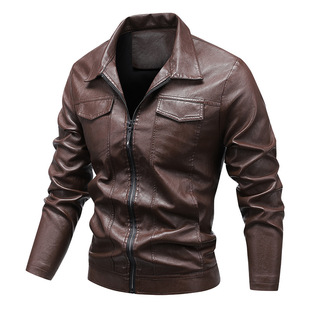 Leather coat men's 2023 autumn and winter New lapel motorcycle windproof warm jacket men's trendy coat men's top clothes
