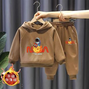 Children's Hooded Hoodie fleece-lined Two-Piece Spider-Man Clothes fleece-lined Happy Planet Print Autumn and Winter Long-Sleeved Children's Clothing