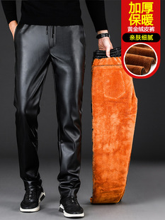 Winter Velvet Thickeneded Slim Leather Pants for Men, Small Feet, Men's Warm Motorcycle Cycling Waterproof and Windproof Cotton Men's Style