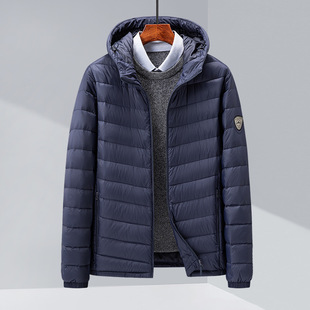2023 Winter new men's young and middle-aged hooded white duck down fashion casual lightweight warm down jacket