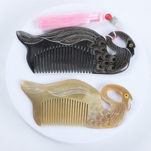 Factory wholesale yellow swan black swan horn comb bag comb retro carving black horn comb craft comb