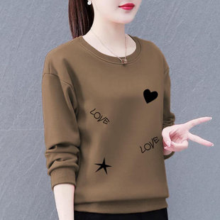 Crewneck Sweater Women's fleece-lined Thickened Autumn and Winter New Loose plus size Styline Middle-aged Mother's Base Shirt Top