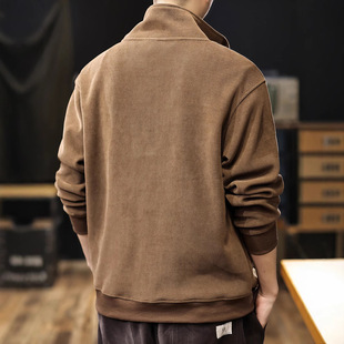 American retro heavy fleece-lined sweater men's 2024 autumn and winter new fashion brand loose skin-friendly warm long sleeve base shirt