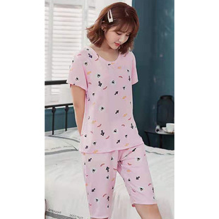 [Loss Free Shipping] 2022 Summer Cute Comfortable Cotton Silk Short Pajamas Women's Internet Red Printing Suit Home Clothes
