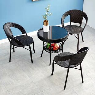 Balcony Tea Table and Chair Combination Rattan Chair Three-piece Set Modern Waterproof Small Coffee Table Outdoor Courtyard Simple Casual Backrest Chair