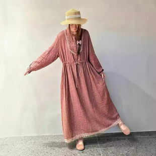cz25197 Fashion Floral Loose plus size dress Women Spring New Elegant Casual Retro Trendy Women