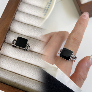 ZHIYUN black drop glaze retro Thai silver jewelry women do not fade high sense opening 925 sterling silver ring wholesale