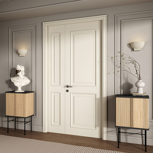 Customized Any Size French White Light Luxury Paint Door Entry Door Double Open Wooden Door Bedroom Door