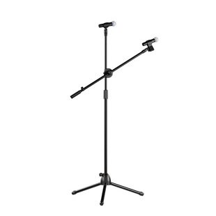 Floor live microphone stand double plus triangle lifting vertical metal tripod microphone stand Double microphone clip folding