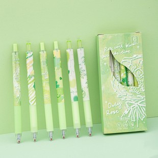Six Boxed Collection ST Dream Butterfly Purple Rose High Color Value Quick-drying Press Gel Pen Student Brush Pen