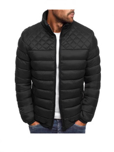 Foreign Trade Cross-border Amazon Men's Vertical Collar Simple Atmospheric Cotton-padded jacket Shoulder Chest Rhombic Stitching European Code Cotton-padded Clothes